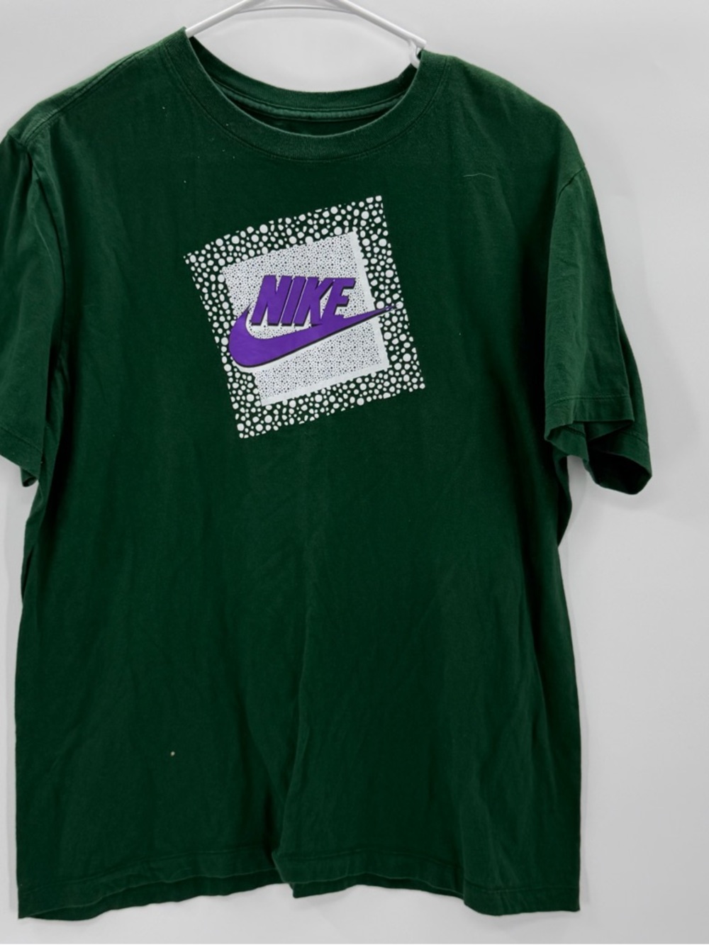 Nike Dark Green Tee with Purple Logo and White Graphic